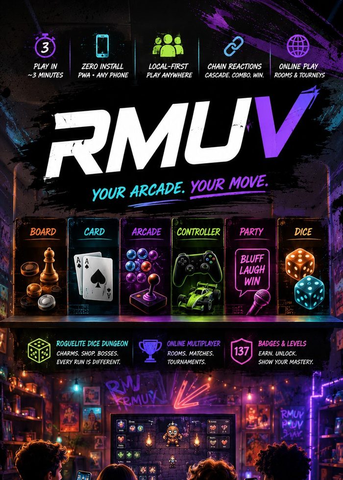 RMUV — a browser arcade of 24+ games